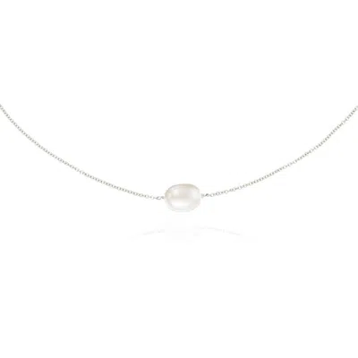 Lily & Roo Solid White Gold Large Single Pearl Choker In Silver