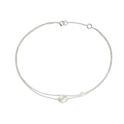 Lily & Roo Solid White Gold Layered Large And Small Pearl Anklet In Silver