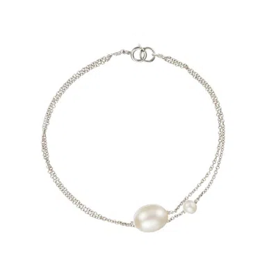 Lily & Roo Solid White Gold Layered Large And Small Pearl Bracelet In Brown