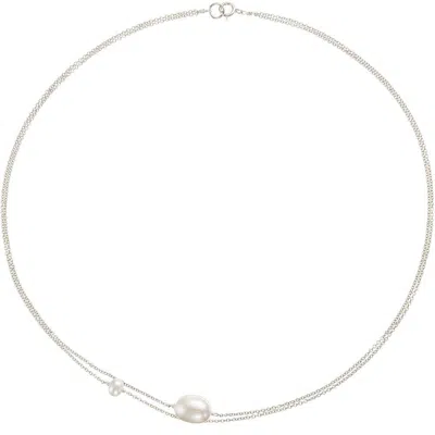 Lily & Roo Solid White Gold Layered Large And Small Pearl Choker In Silver