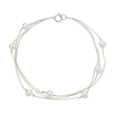 Lily & Roo Solid White Gold Layered Pearl Bracelet In Burgundy