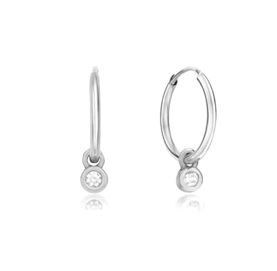 Lily & Roo Solid White Gold Mini Floating Diamond Hoop Earrings In Silver