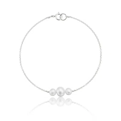 Lily & Roo Solid White Gold Multi Pearl Cluster Bracelet In Silver