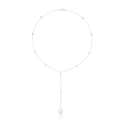 Lily & Roo Solid White Gold Multi Pearl Lariat Necklace In Silver