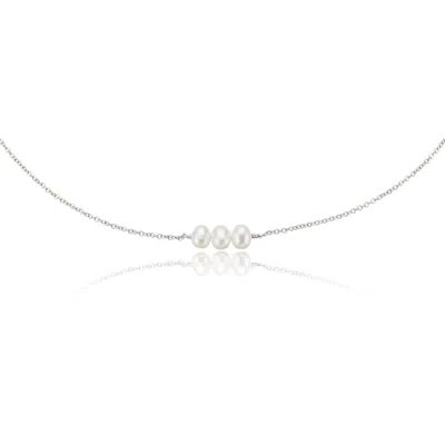 Lily & Roo Solid White Gold Pearl Cluster Choker In Silver