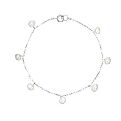 Lily & Roo Solid White Gold Pearl Drop Bracelet In Silver