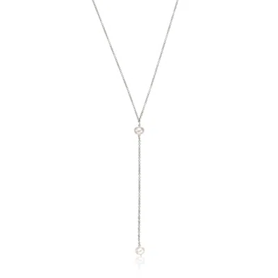 Lily & Roo Solid White Gold Pearl Lariat Necklace In Silver