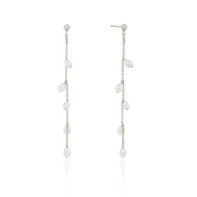 Lily & Roo Solid White Gold Seed Pearl Drop Earrings In Multi