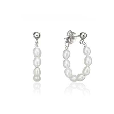Lily & Roo Solid White Gold Seed Pearl Hoop Earrings In Multi