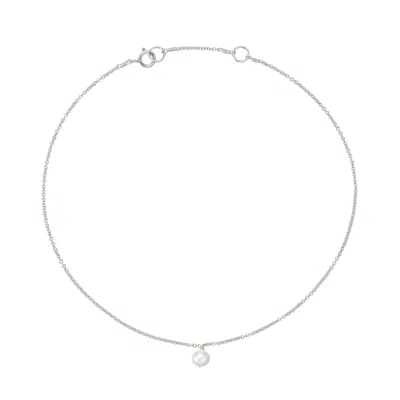Lily & Roo Solid White Gold Single Pearl Drop Anklet In Silver