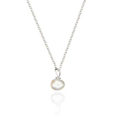 Lily & Roo Solid White Gold Single Pearl Necklace In Silver