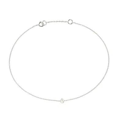 Lily & Roo Solid White Gold Small Pearl Anklet In Silver