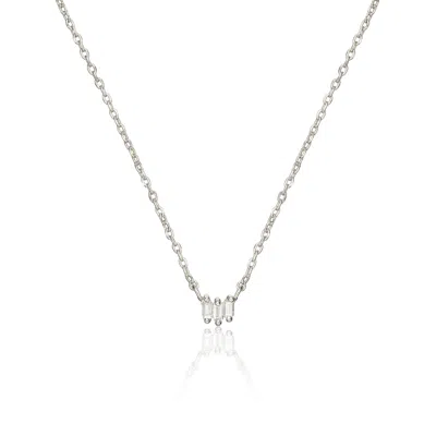 Lily & Roo Solid White Gold Triple Baguette Diamond Necklace In Silver