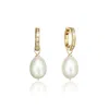 Lily & Roo Women's Gold Diamond Style Baguette Pearl Drop Hoop Earrings In Gold