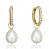 Lily & Roo Women's Gold Diamond Style Large Pearl Drop Hoop Earrings In Gold