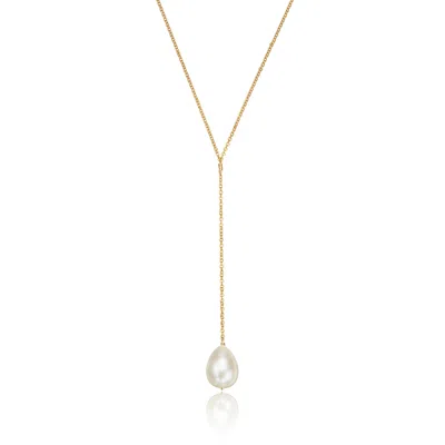 Lily & Roo Women's Gold Large Pearl Drop Lariat Necklace