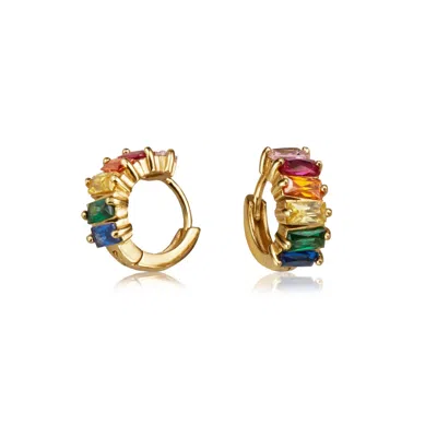Lily & Roo Women's Gold Rainbow Gemstone Cluster Huggie Hoop Earrings