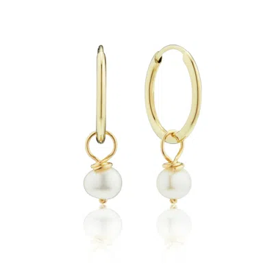 Lily & Roo Women's Gold Small Pearl Drop Hoop Earrings