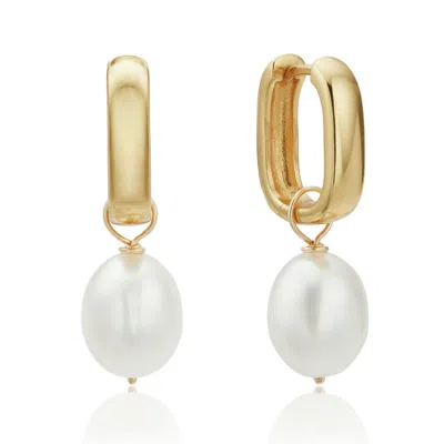 Lily & Roo Women's Gold Thick Squared Hoop Pearl Drop Earrings