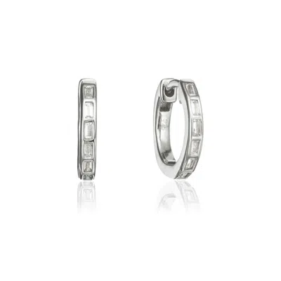 Lily & Roo Women's Silver Diamond Style Baguette Medium Hoop Earrings