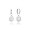 Lily & Roo Women's Silver Plain Huggie Pearl Drop Hoop Earrings In Silver