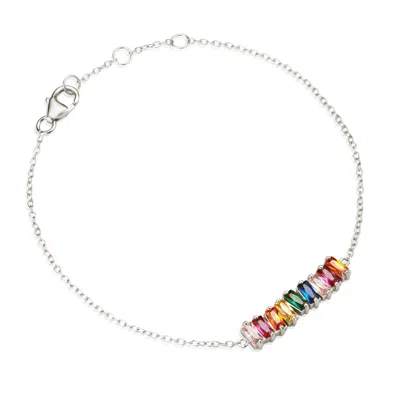 Lily & Roo Women's Silver Rainbow Gemstone Cluster Bracelet