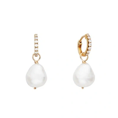 Lily & Roo Small Gold Huggie Pearl Drop Earrings
