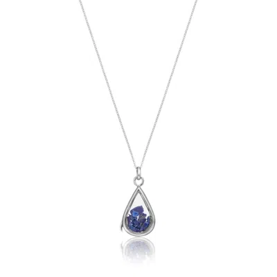 Lily & Roo Women's Sterling Silver Lapis Birthstone Teardrop Locket