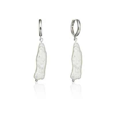 Lily & Roo Women's White / Silver Silver Baroque Pearl Shard Hoop Earrings In Multi