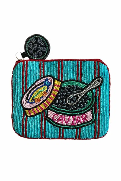 Lily Beaded Caviar Coin Purse In Blue
