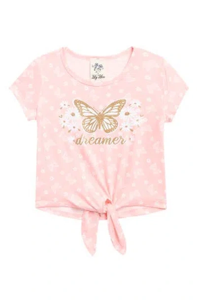 Lily Bleu Kids' Butterfly Tie Hem T-shirt In Pink