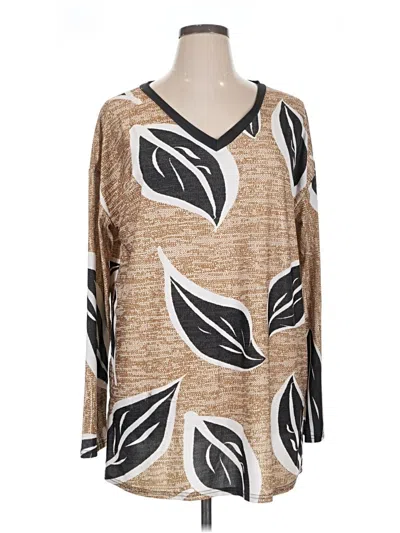 Pre-owned Lily By Firmiana Long Sleeve Top Tan V-neck Tops