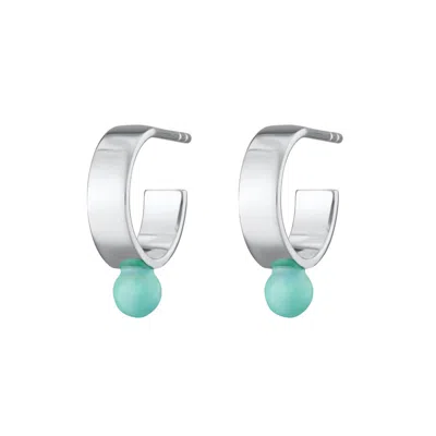 Lily Charmed Women's Blue / Silver Sterling Silver Wide Huggie Earrings With Turquoise Dot In Multi