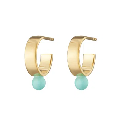 Lily Charmed Women's Gold / Blue Gold Plated Wide Huggie Earrings With Turquoise Dot In Multi