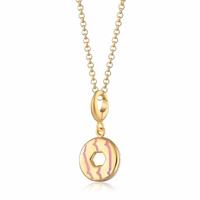 Lily Charmed Women's Gold / Pink Gold Plated Party Ring Biscuit Charm Necklace With Pink Enamel In Multi