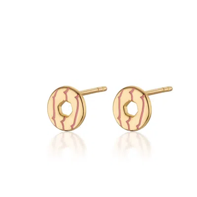 Lily Charmed Women's Gold / Pink Gold Plated Party Ring Biscuit Stud Earrings With Pink Enamel - Biscuit Earrings In Multi