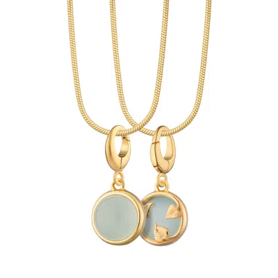 Lily Charmed Women's Gold Plated Blue Agate Healing Stone Necklace With Round Snake Chain - Confidence Charm Neck
