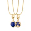 Lily Charmed Women's Gold Plated Blue Lapis Healing Stone Necklace With Round Snake Chain - Wisdom Charm Necklace