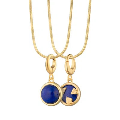 Lily Charmed Women's Gold Plated Blue Lapis Healing Stone Necklace With Round Snake Chain - Wisdom Charm Necklace