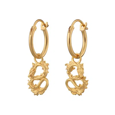Lily Charmed Women's Gold Plated Chinese Dragon Charm Hoop Earrings