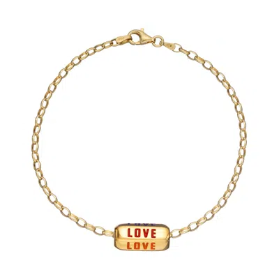Lily Charmed Women's Gold Plated Love Is All Around Charm Bracelet - Rainbow Enamel