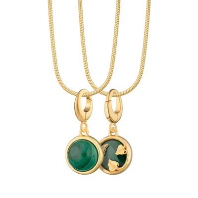 Lily Charmed Women's Gold Plated Malachite Healing Stone Necklace With Round Snake Chain - Healing Charm Necklace
