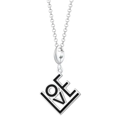 Lily Charmed Women's Silver / Black Sterling Silver Love Charm Necklace - Black Enamel