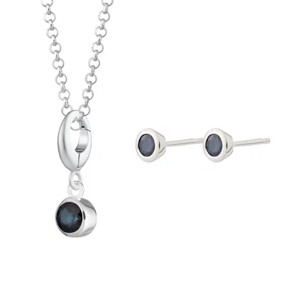 Lily Charmed Women's Silver / Blue September Birthstone Jewellery Set - Sapphire