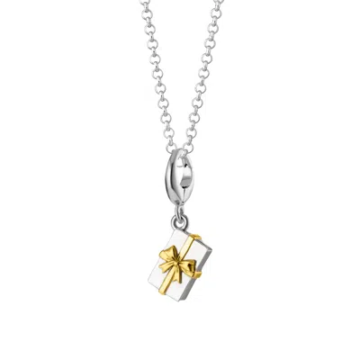 Lily Charmed Women's Silver / Gold Sterling Silver Christmas Present Charm Necklace With Gold Bow In Multi