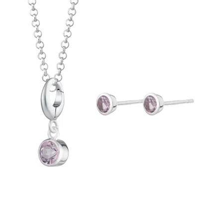 Lily Charmed Women's Silver / Pink / Purple February Birthstone Jewellery Set - Amethyst