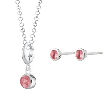 Lily Charmed Women's Silver / Pink / Purple October Birthstone Jewellery Set - Pink Tourmaline