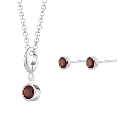 Lily Charmed Women's Silver / Red January Birthstone Jewellery Set - Garnet