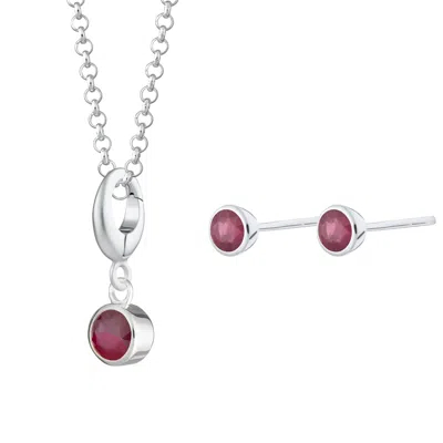 Lily Charmed Women's Silver / Red July  Birthstone Jewellery Set - Ruby