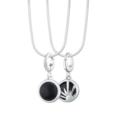 Lily Charmed Women's Sterling Silver Black Onyx Healing Stone Necklace With Round Snake Chain - Protection Charm 